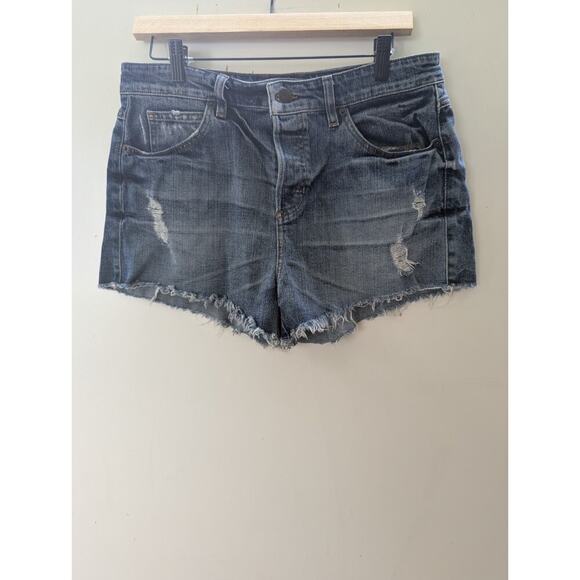 GUESS Shorts Womens 31 Cut Off Denim Blue Dark Wash Jeans Bottoms Distressed - Picture 1 of 12